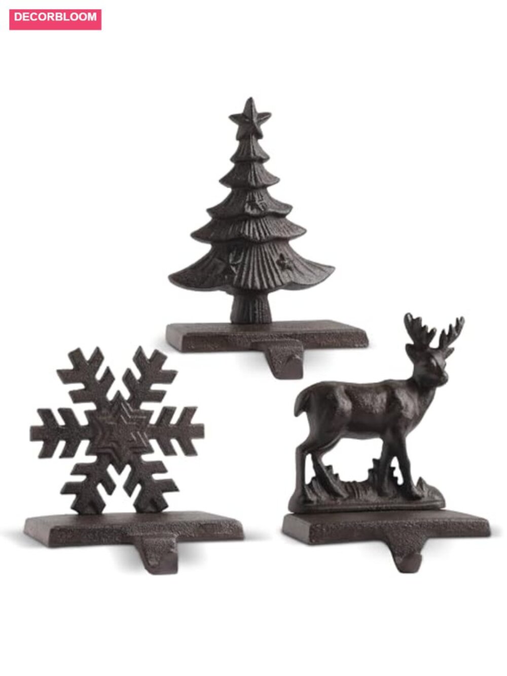 3 Pack Christmas Stocking Holders Bronze Metal Weighted Base Mantel Hooks